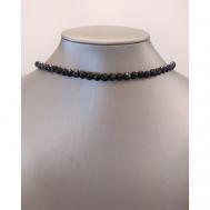 Ожерелье BLACK SWAN дизайнерское премиум из Натурального огранённого чёрного агата в посеребрении, ручная работа CoolStone