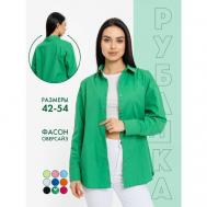 Рубашка , стиль ретро, оверсайз, длинный рукав, однотонная, размер 42, зеленый BUFFOON