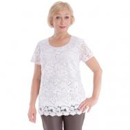 Блуза , повседневный стиль, свободный силуэт, короткий рукав, однотонная, размер XL, белый ANNA
