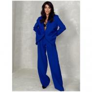 Костюм, жакет и брюки, классический стиль, прямой силуэт, пояс на резинке, карманы, подкладка, размер 42, синий SK brand
