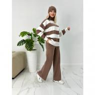 Костюм-тройка, джемпер и брюки, повседневный стиль, свободный силуэт, трикотажный, размер 42-46, коричневый A&E Fly