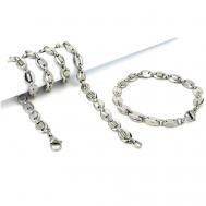 Комплект бижутерии: браслет, цепь, размер браслета 20 см., размер колье/цепочки 60 см., серебряный Hagust