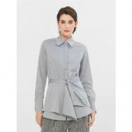 Блуза  , классический стиль, полуприлегающий силуэт, длинный рукав, баска, однотонная, размер 42, серый LO