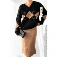 Костюм, джемпер и юбка, классический стиль, полуприлегающий силуэт, вязаная, размер 42-48, коричневый COMFORT HOODIES