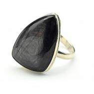 Кольцо , бижутерный сплав, морион, гиперстен, размер 18, черный Радуга Камня