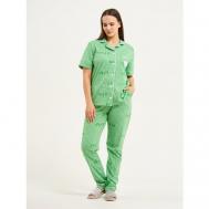Комплект , брюки, футболка, короткий рукав, карманы, стрейч, размер 44, зеленый El Fa Mei