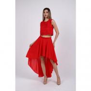 Костюм, топ и юбка, праздничный стиль, прямой силуэт, подкладка, пояс на резинке, размер 40, красный Orini