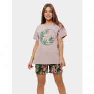 Комплект , футболка, шорты, короткий рукав, размер 54, розовый, зеленый Modellini