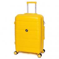 Умный чемодан , полипропилен, ребра жесткости, опорные ножки на боковой стенке, увеличение объема, водонепроницаемый, рифленая поверхность, усиленные углы, 120 л, размер L+, желтый Impreza