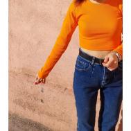 Лонгслив хлопок, размер 40-48, оранжевый Базовый лонгслив женский в рубчик