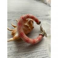 Плетеный браслет , бисер, 1 шт., размер one size, коралловый Rime