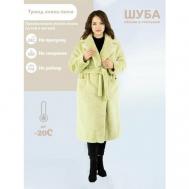 Пальто , искусственный мех, удлиненное, силуэт прямой, карманы, пояс/ремень, размер L, зеленый Prima Woman