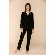 Пижама , брюки, рубашка, длинный рукав, размер М, черный Lunaretta