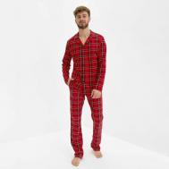 Пижама , брюки, рубашка, пояс на резинке, размер 52, красный KAFTAN