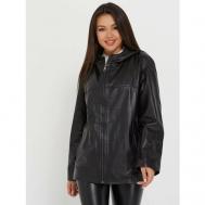 Кожаная куртка   демисезонная, средней длины, силуэт свободный, капюшон, размер S, черный Este'e exclusive Fur&Leather
