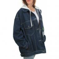 Джинсовая куртка , демисезон/лето, средней длины, оверсайз, внутренний карман, карманы, съемный капюшон, размер 58/60, синий Не определен