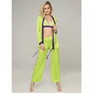 Пижама , брюки, рубашка, длинный рукав, пояс на резинке, без карманов, пояс, размер 44, зеленый, фиолетовый ALZA
