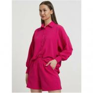 Комплект , рубашка, шорты, длинный рукав, трикотажная, карманы, пояс на резинке, размер 42, розовый Shopmydream