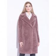 Пальто , искусственный мех, средней длины, силуэт прямой, карманы, размер 44, коричневый ELECTRASTYLE