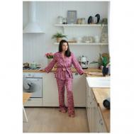 Пижама , рубашка, брюки, длинный рукав, карманы, пояс на резинке, пояс, размер S, розовый Pijama story