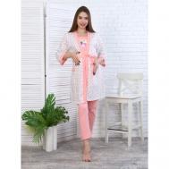 Пижама  для кормления , майка, халат, брюки, длинный рукав, пояс, размер 58, розовый EAGLETEX