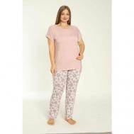 Пижама , брюки, футболка, короткий рукав, стрейч, трикотажная, размер 4XL, розовый CONFEO