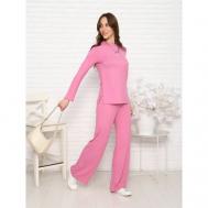 Костюм , туника и брюки, повседневный стиль, полуприлегающий силуэт, пояс на резинке, трикотажный, стрейч, размер 46, розовый Промдизайн
