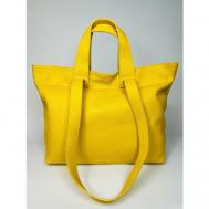 Сумка  шоппер  повседневная, натуральная кожа, внутренний карман, желтый Vera Pelle