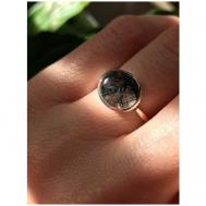 Кольцо , серебрение, турмалин, кварц, подарочная упаковка, размер 18, черный True Stones