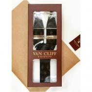 Подтяжки , натуральная кожа, металл, подарочная упаковка, длина 110 см., черный Van Cliff