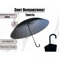 Зонт-трость полуавтомат, купол 120 см., 24 спиц, система «антиветер», для мужчин, черный Almas Umbrella