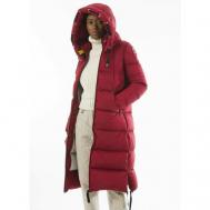 Пальто , удлиненный, силуэт прямой, капюшон, карманы, размер M, красный Parajumpers
