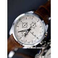 Наручные часы Часы наручные кварцевые с числом и секундомером, кожаные ремешок, подарок мужчине, серебряный, коричневый Mivo-World