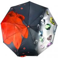 Смарт-зонт , автомат, 3 сложения, купол 98 см., 9 спиц, система «антиветер», чехол в комплекте, для женщин, серый, оранжевый Meddo