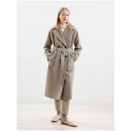Пальто-кокон   демисезонное, шерсть, силуэт прямой, удлиненное, размер 44/170, бежевый Pompa