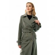 Пальто  демисезонное, шерсть, силуэт прямой, удлиненное, размер 44, зеленый DLusso