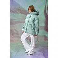 куртка  зимняя, оверсайз, капюшон, карманы, внутренний карман, утепленная, размер 46, зеленый YOUZ