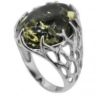 Перстень серебро, 925 проба, янтарь, размер 18.5, зеленый, серебряный BestGold