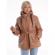 куртка  , демисезон/зима, средней длины, силуэт свободный, карманы, размер 54, коричневый MODTEX