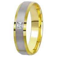 Кольцо обручальное , комбинированное, желтое золото, 585 проба, бриллиант, размер 15.5 Юверос