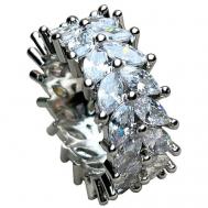 Кольцо, кристалл, фианит, размер 17, серебряный Kaitin
