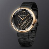 Наручные часы  Наручные часы кварцевые LTERRIAS стальной корпус на браслете с фактурой «Wave», золотой, черный L'TERRIAS