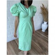 Платье-футляр хлопок, повседневное, прилегающее, миди, размер 42, зеленый blouson_dress