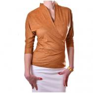 Блуза  , нарядный стиль, прилегающий силуэт, укороченный рукав, трикотажная, размер XXL, коричневый TheDistinctive