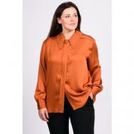 Блуза  , повседневный стиль, прямой силуэт, длинный рукав, без карманов, манжеты, размер 60, коричневый Svesta