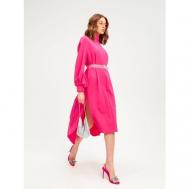 Платье-рубашка , креп, оверсайз, миди, размер M, розовый, фуксия Galina Malina