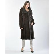 Пальто , норка, силуэт прямой, пояс/ремень, размер 40, серый Manakas Frankfurt