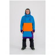 Худи , оверсайз, капюшон, размер 42-46, синий, оранжевый Snowbro