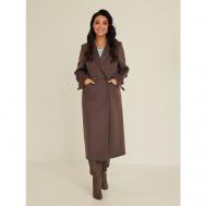Пальто   демисезонное, шерсть, силуэт прямой, удлиненное, размер 44, коричневый FIDAN