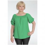 Блуза  , классический стиль, свободный силуэт, короткий рукав, пояс/ремень, однотонная, размер 46, зеленый K.